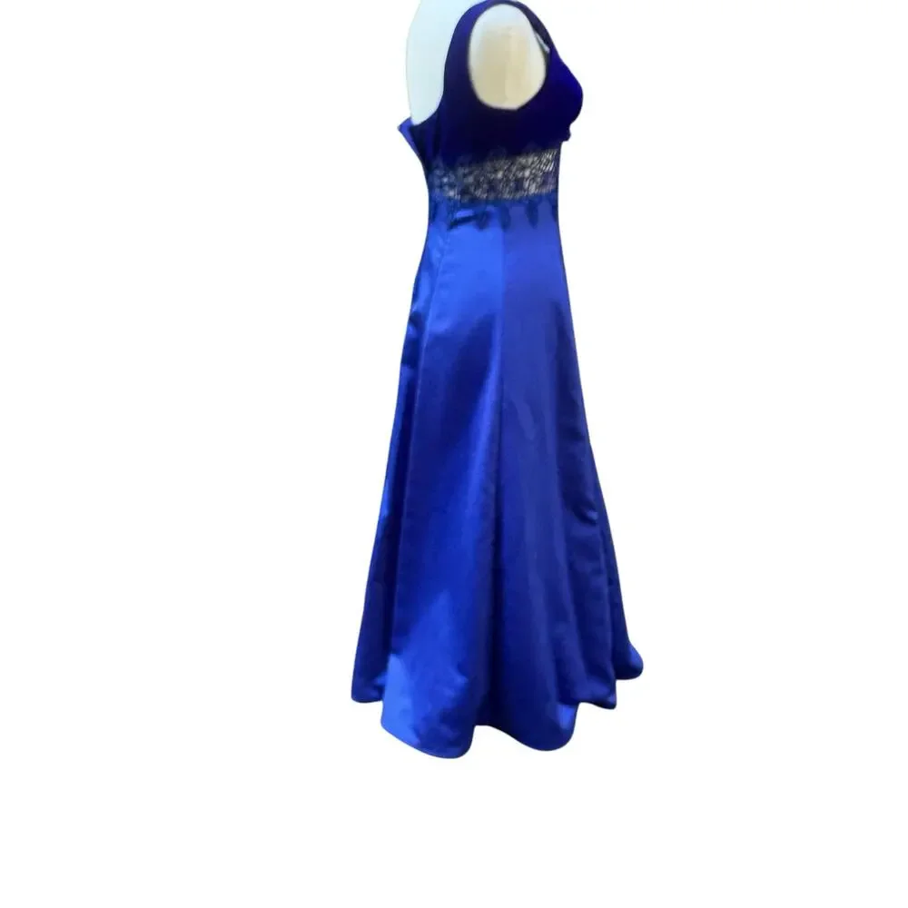 VTG ZumZum Prom Dress Gown 3/4 Blue Velvet Unconventional Lace Formal Glam 90s‎